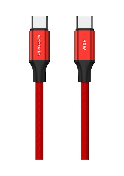 Usb C'den Usb C'ye 60w, 2.4a, 1m, Pd 2.0, Çift Kat Örgülü Hızlı Şarj Ve Data Kablosu Kırmızı, 1 Metre Genel