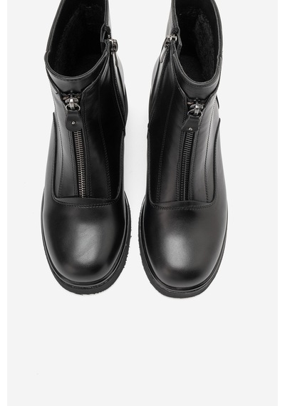 Luvi Shoes Stena Siyah Cilt Hakiki Deri Fermuar Detaylı Kadın Kalın Topuklu Bot