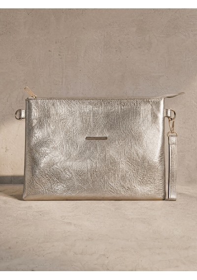 Nealirsanall.com Kadın Zincir Askılı Portföy Çanta - Gold Detaylı Bilek Askılı Clutch Çanta Siyah