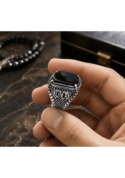 Simurg Jewellery 925 Ayar Gümüş İsimli Oniks Taşlı Erkek Yüzük
