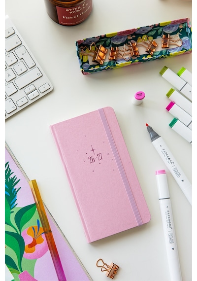 Charm Takılabilen 2026-2027 Mid-year Akademik Cep Ajanda 9x17 Cm Pembe