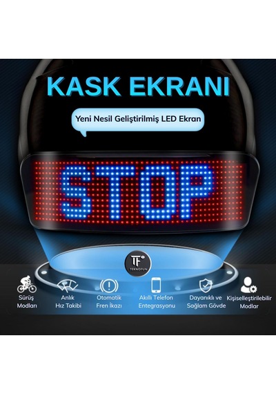 Teknofun Akıllı Kask Led Ekranı - Bluetooth App Kontrollü Sinyal Ve Hız Göstergeli - 1 Adet