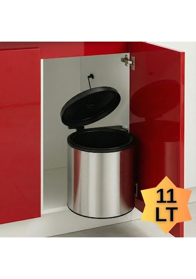 Cassone Dolap İçi Krom Metal Luks Çöp Kovası 11 Lt , Otomatik Açılır Kapaklı