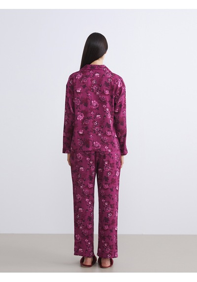 Lcw Dream Kırmızı Petite Gömlek Yaka Çiçekli Kadın Pijama Takımı