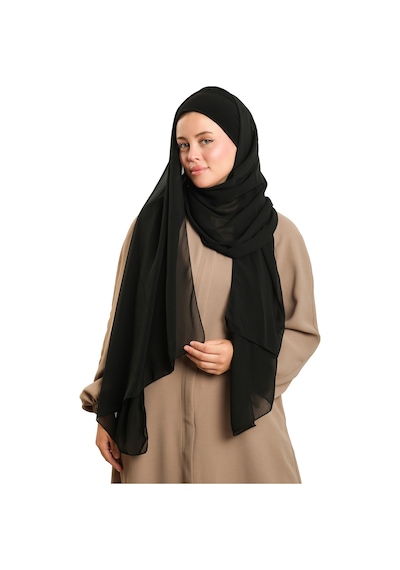Hürrem Bone Siyah Pratik Hazır Geçmeli Bone Şal Şifon Düz 2506 01 siyah