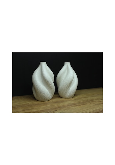 Modern Spiral Tasarım Dekoratif Beyaz Vazo Seti 2 Li Minimalist Ev Dekoru, Kurutulmuş Çiçek İçin Beyaz Beyaz