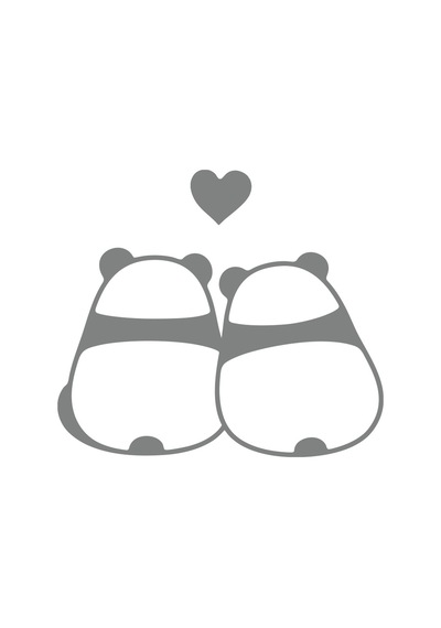 Panda Çifti Araba Sticker 17x17 Cm Gri