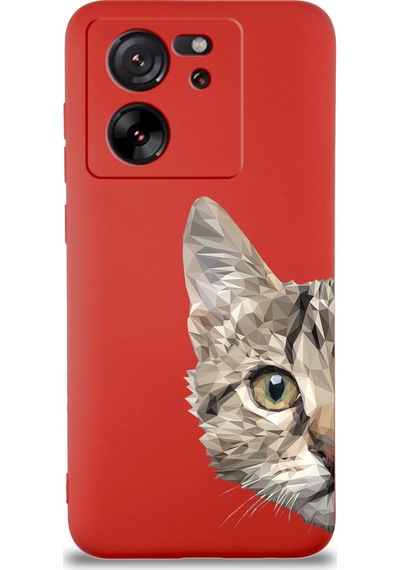 Xiaomi Mi 13t İle Uyumlu Catface Tasarımlı Kırmızı Lansman Kılıf Çok Renkli