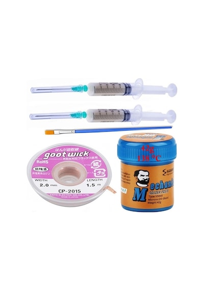 Solder Paste Mechanic 138 Derece Krem Lehim 42g Sıvı Lehim Ve Flux Lehim Toplama Fırça Seti 2mm 5in1
