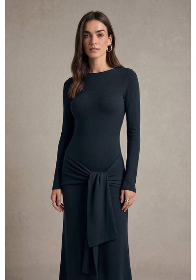 Defacto Bodycon Vücudu Saran Penye Midi Elbise G7878ax26spnv253 Lacivert-nv253