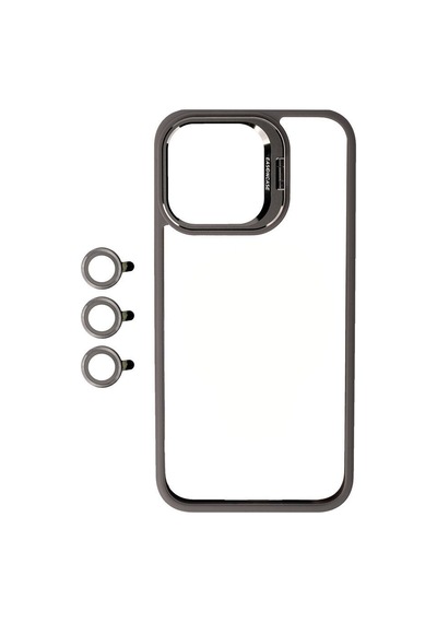 Apple Uyumlu iPhone 15 Pro Max Kılıf Kamera Lens Korumalı Standlı Zore Klon Lensli Kapak