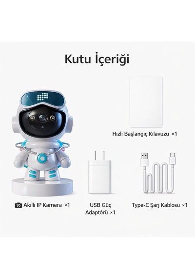 Robot Tasarımlı Akıllı Wifi Güvenlik Kamerası 1080p 2mp 360 Hareket Takipli Gece Görüşlü Ip Kamera