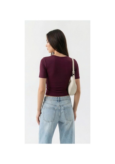 Dıanna Kadın Bordo V Yaka Basic T-shirt Günlük Esnek Kumaş Kısa Kollu T-shirt