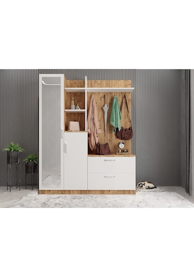 Çizgi Portmanto Vestiyer- Çam Beyaz-180 cm