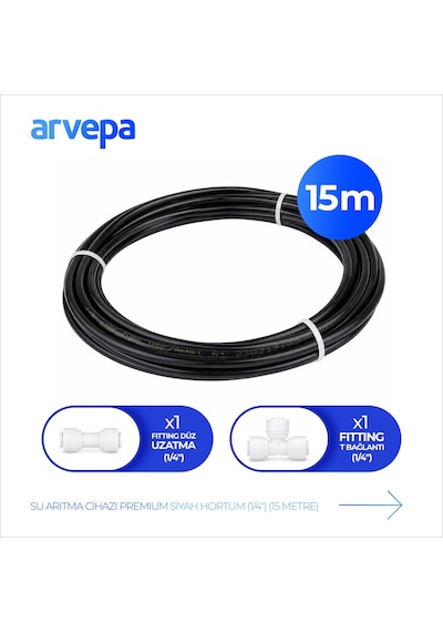 Arvepa Su Arıtma Cihazı 1/4" Premium Siyah Hortum 15 Metre - Quick Bağlantı Seti