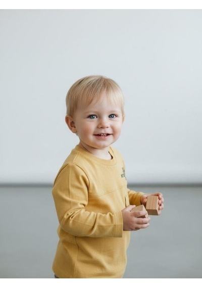 Zekids Erkek Bebek Pamuklu Yazı Detaylı İnce Uzun Kollu T-shirt-16860 Sarı