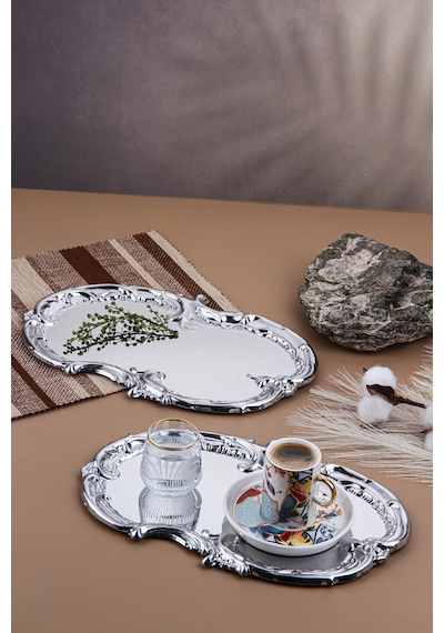 Artnova Karizma Desenli Gümüş Kahve Ve Sunum Tepsisi 6 Adet