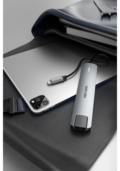Ven-dens Vd-adp020 8 İ 1 Arada Usb-c Hub Adaptör, 4k 30 Hz Hdmı, 90 W Pd, Usb 3.0, Rj45, Gri