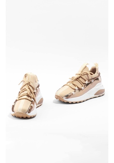 Paris Bej İnce Şerit Taş Detaylı Sneaker Lj694-bej Bej