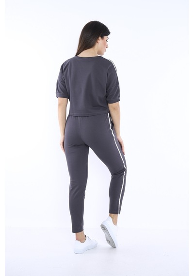 Kadın-alt-üst T-shirt Takım, Rahat Kesim-3827 - S Füme