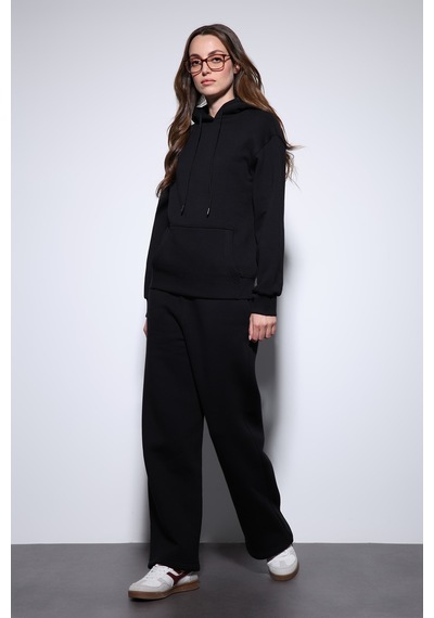 Antioch Kapüşonlu Basic Kadın Sweatshirt Siyah