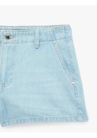 Koton Pamuklu Düşük Bel Chino Cepli Rahat Kalıp Mini Denim Şort Açık İndigo 6sal40286md