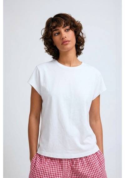Markapia Kadın Yarasa Kol Basic Beyaz T-shirt