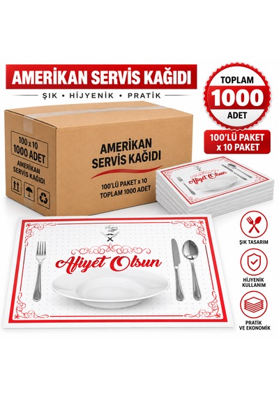 Amerikan Servis Kağıdı Seti Büyük Boy 30x40 Cm Hijyenik Tepsi Altlığı Ve Sunum Kağıdı 1000adet Beyaz