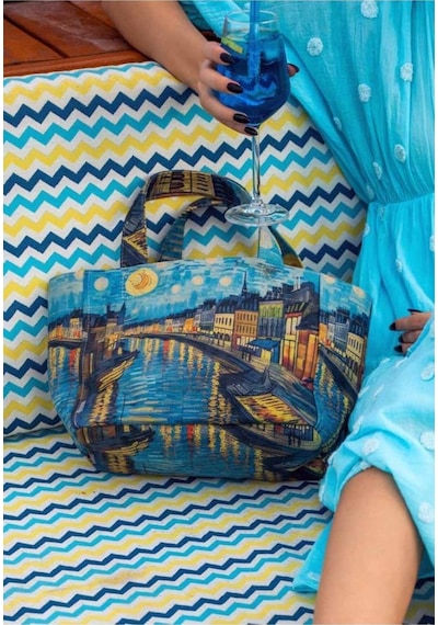 Dogo Kadın Vegan Çok Renkli Medium Tote Bag - Sea Sparkles Tasarım Çok Renkli