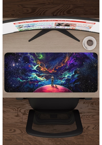 Dijital Evrende Köpek Ve Adam V4 70x30 Xl Gaming Kauçuk Kaymaz Taban Mouse Pad Fare Altlığı