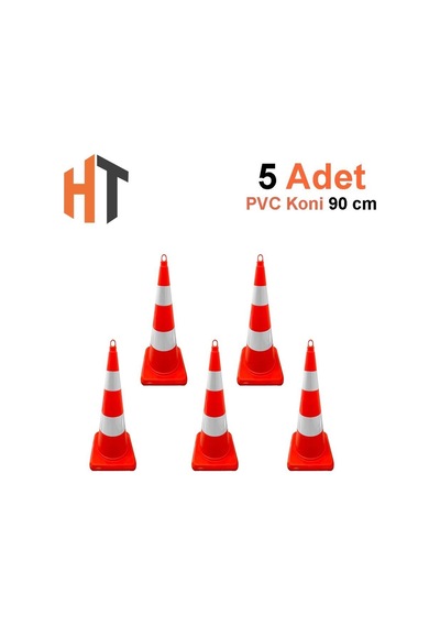5'li Pvc Trafik Konisi Seti 75 Cm Çift Reflektifli Trafik Dubası