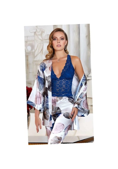 Jeremi 3090 Çeyizlik İpek Saten Üçlü Büstiyerli Pijama Takımı