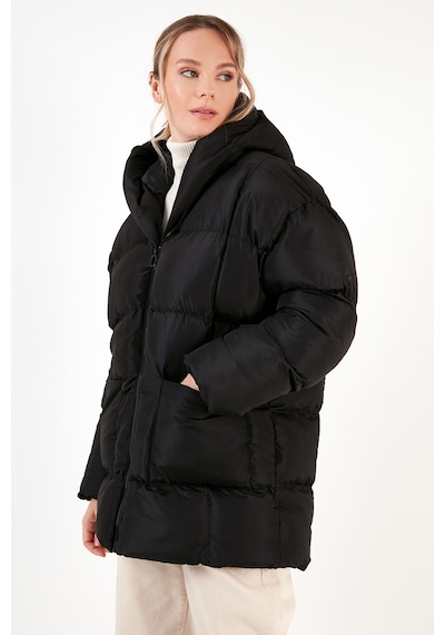 Lela Oversize Fit Kapüşonlu Şişme Bayan Mont 640Y047 Siyah