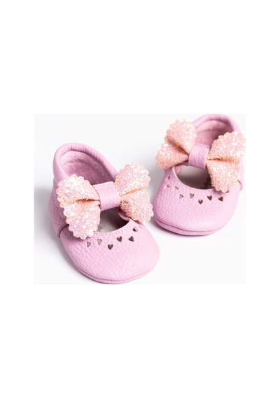 Le Mabelle Pembe Pullu Fiyonklu Deri Kız Bebek Makosen Pembe