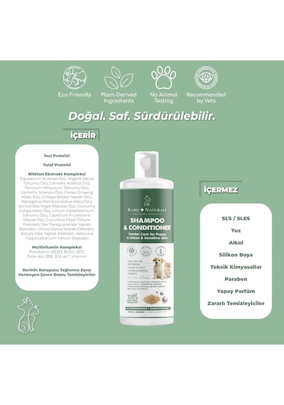 Tendercare Şampuan Ve Nemlendirici, Yavru Ve Hassas Cilde Sahip Kedi Ve Köpekler İçin, Hipoalerjenik, Bitkisel Ekstrakt, 250 Ml