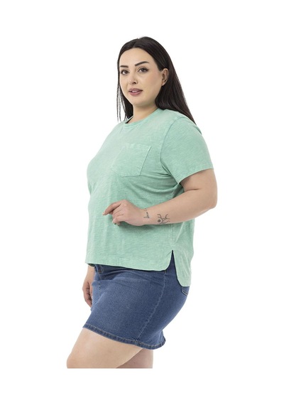 Disentis Büyük Beden Parça Boyalı Bisiklet Yaka Kavisli Yırtmaçlı Yeşil T-shirt-yeşil Yeşil