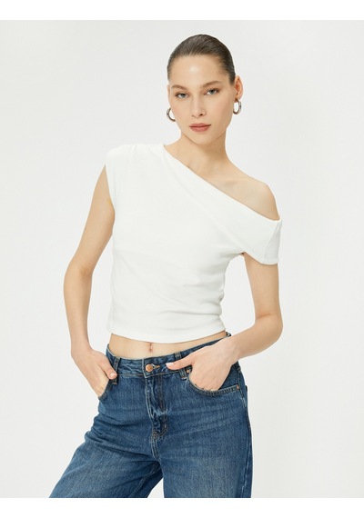 Koton Tek Omuz Üst Omzu Açık Drapeli Slim Fit Pamuklu Ekru 4sal30227ık Ekru