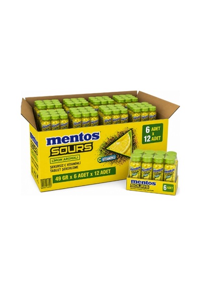 Mentos Sours Limon Aromalı C Vitaminli Tablet Şekerleme 49 Gr X 6 Adet X 12 Adet-444