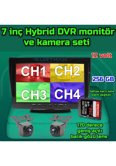 7 İnç Hybrid Dvr Monitör Ve 2 Adet170 Derece Açılı Kamera Set12v