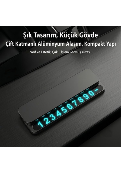 Lüks Metal Kapaklı Araç İçi Numaratör Torpido Park Telefon Kartı Siyah