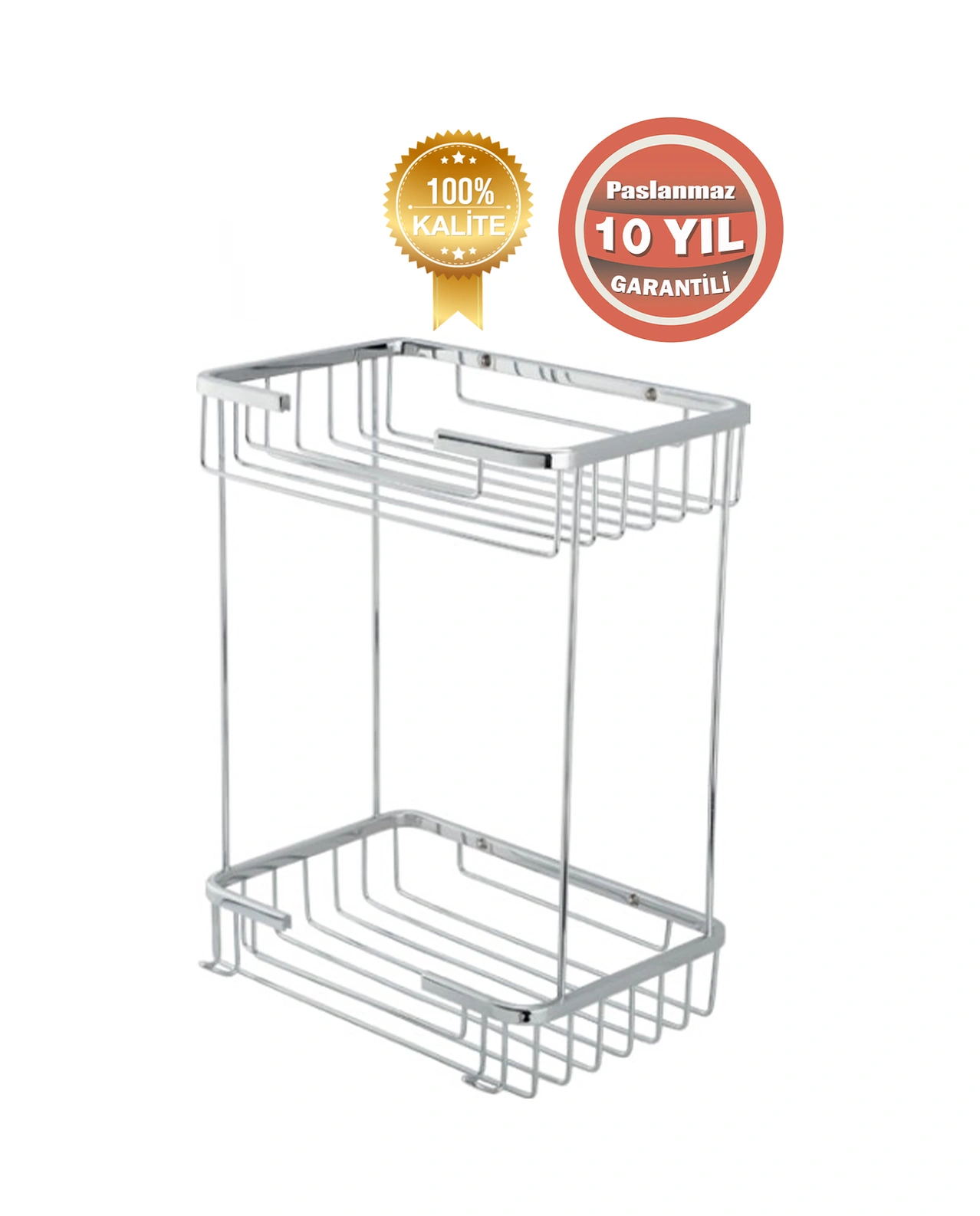 Çelik Banyo Paslanmaz Pirinç Ikili Taci 22x15 Cm Şampuanlık Banyo Rafı Krom