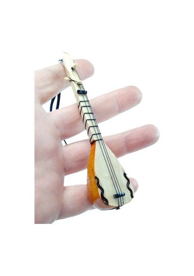 Ahşap Küçük Bağlama Dikiz Ayna Süsü El Yapımı Hediyelik Aksesuar 10 Cm, Minyatür Saz