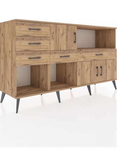 Kronos Konsol 2 Raflı 5 Çekmeceli 3 Kapaklı 176x59x99 Çam-çam Çam-çam