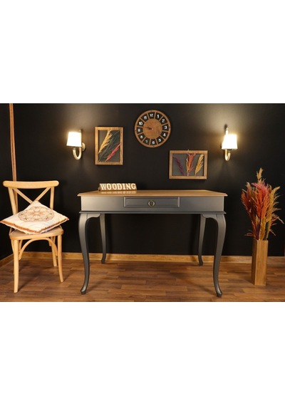 Wooding-Mobilya Wooding 100 Cm Çekmeceli Masif Antrasit Naturel Çalışma Masası