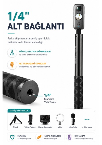 Insta360 Aksiyon Görünmez Selfie Çubuğu 1.1 Metre Siyah