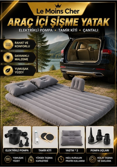 Dodge Durango Citadel Araç İçi Şişme Kamp Yatağı Elektrikli Pompalı Çantalı Set Gri