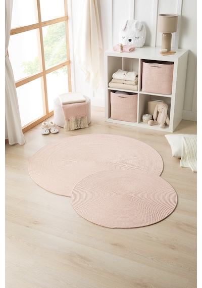 Ocean Home Textile Yıkanabilir Pembe Kırçıllı Pamuklu Halı Kilim 80 cm çap