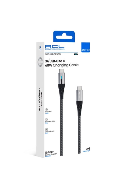 Ack-102 Usb-c To Usbc / Type To Type C 60 Watt Şarj Kablosu 2 Metre Uzun Örgülü