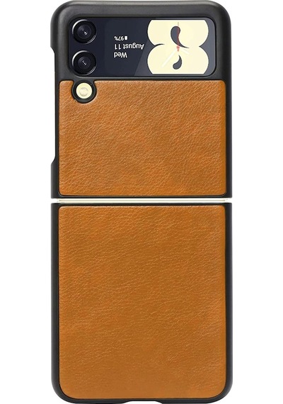 Samsung Uyumlu Galaxy Z Flip 3 Için Deri Desenli Plastik Kilif - Kahve 538281937