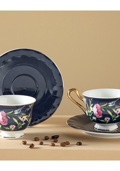 English Home Vanilla New Bone China Kahve Fincan Takımı 4 Parça 2 Kişilik Lacivert Lacivert